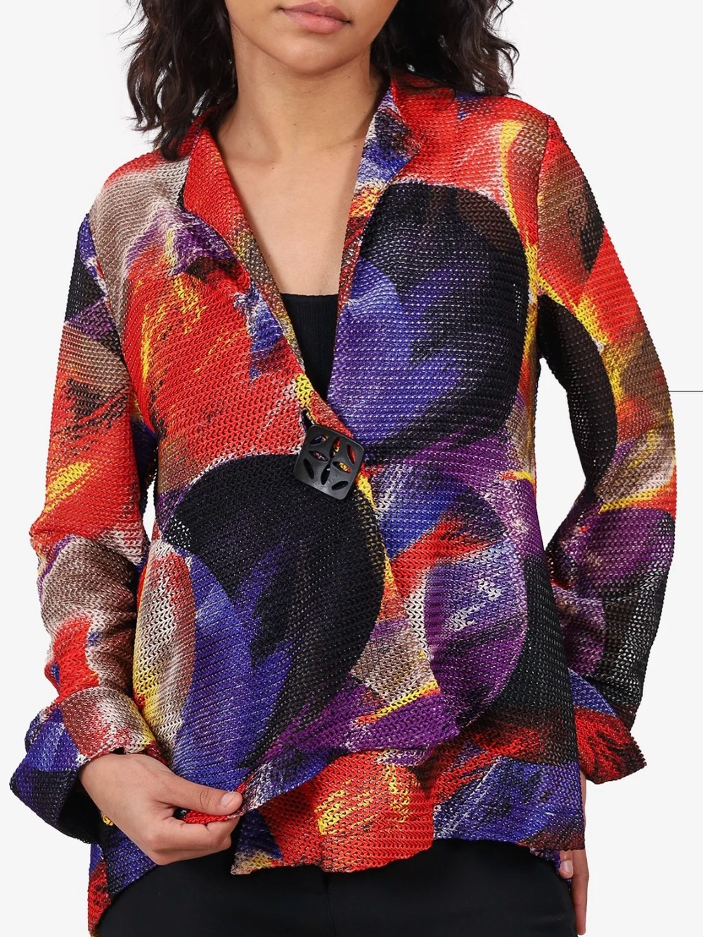 Joseph Ribkoff Multicolor Abstract Print Open Weave Jacket Size 8 Art to Wear